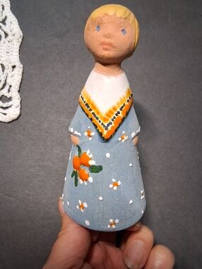 Hungarian Folk Art Clay Girl Figurine